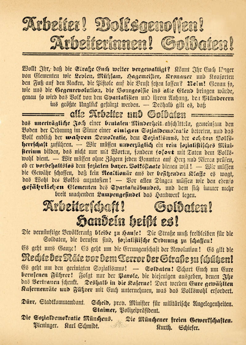 Arbeiter! Volksgenossen! Arbeiterinnen! Soldaten!