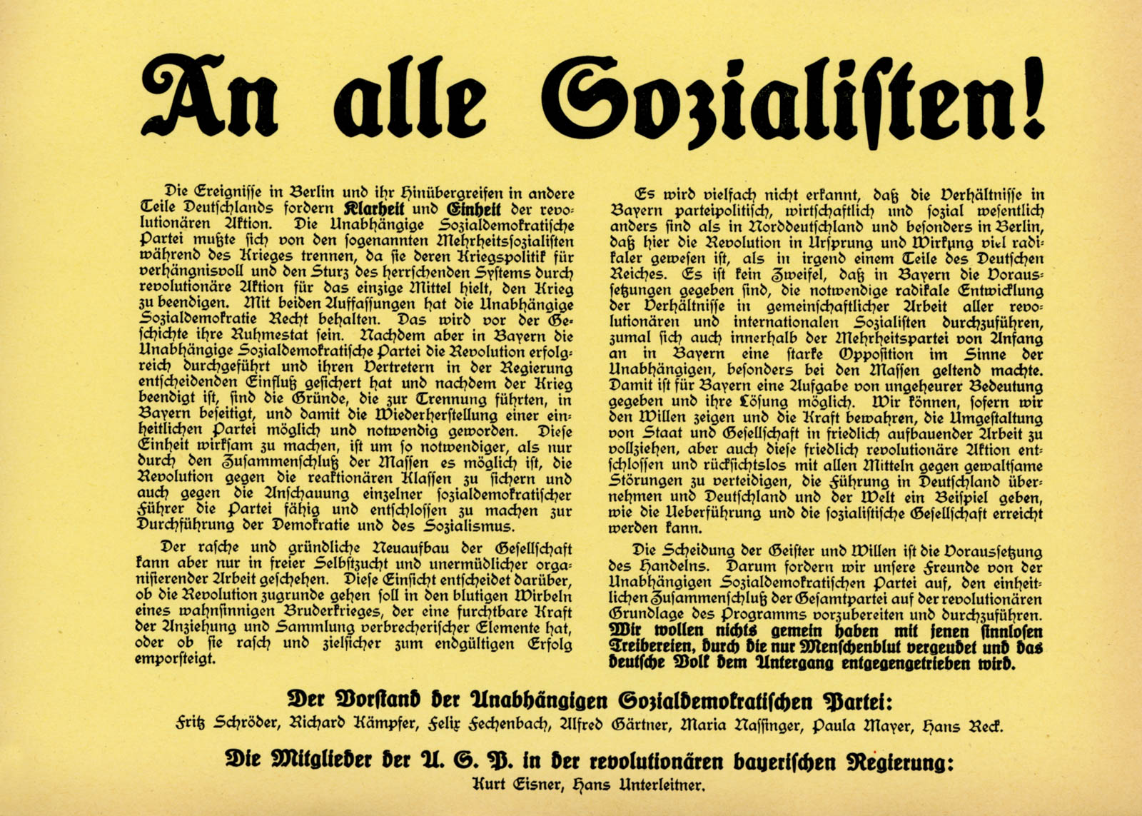 An alle Sozialisten!