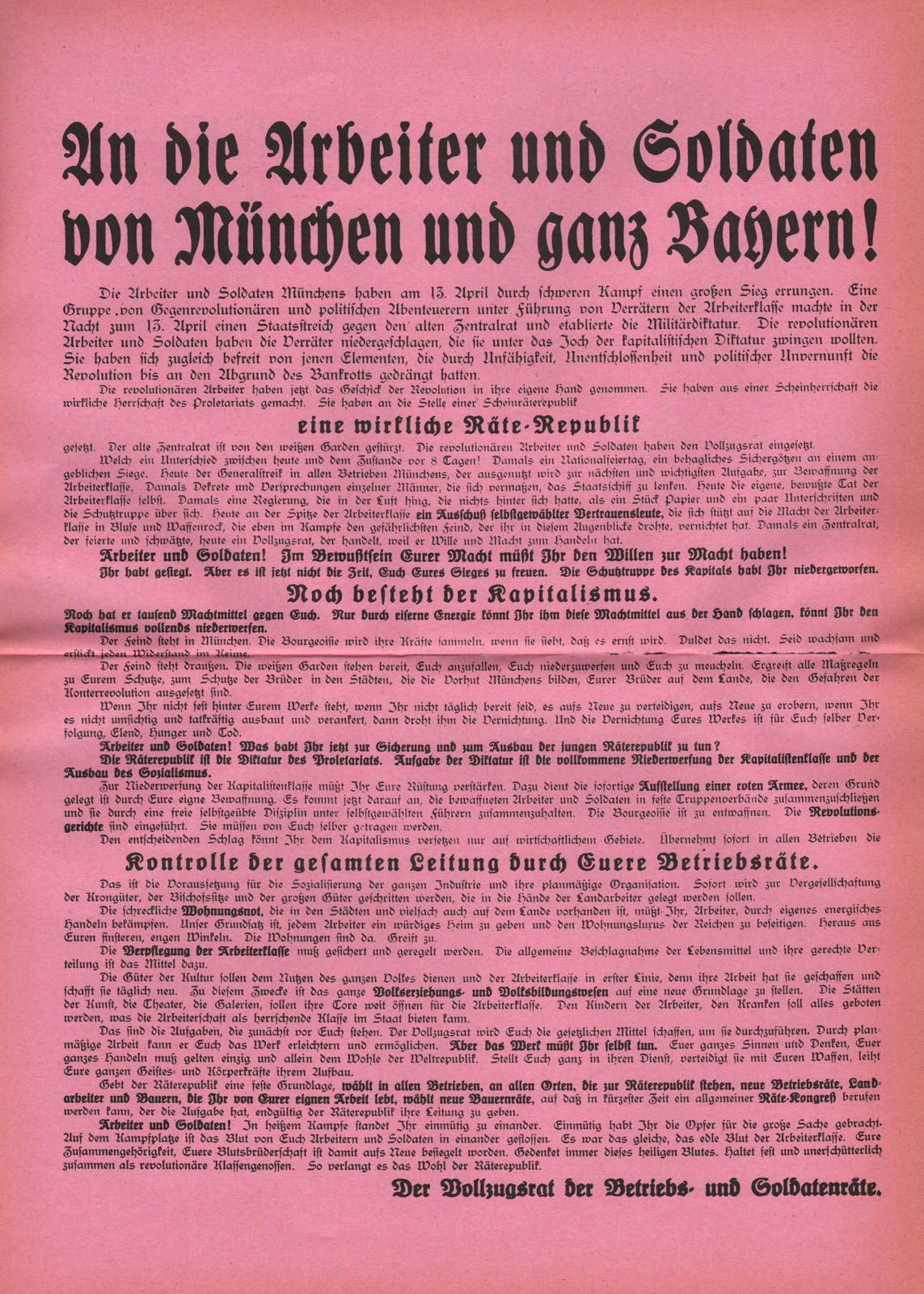 An die Arbeiter und Soldaten von München und ganz Bayern!