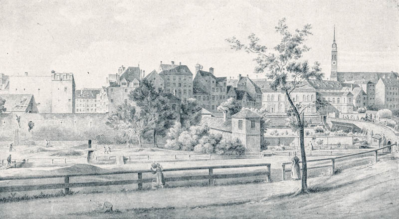 Stadtmauer an der Blumenstraße an Stelle der Schrannenhalle