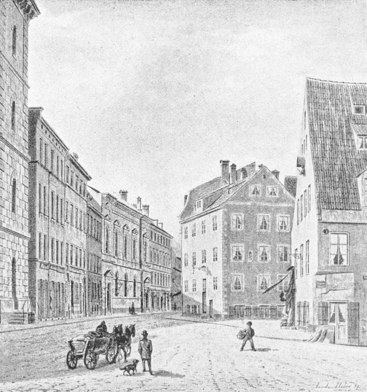 Die „Westenriederstraße“ mit der alten Synagoge