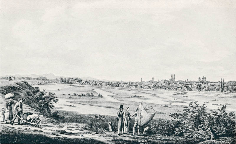 Blick auf München von der Anhöhe unterhalb Bogenhausen