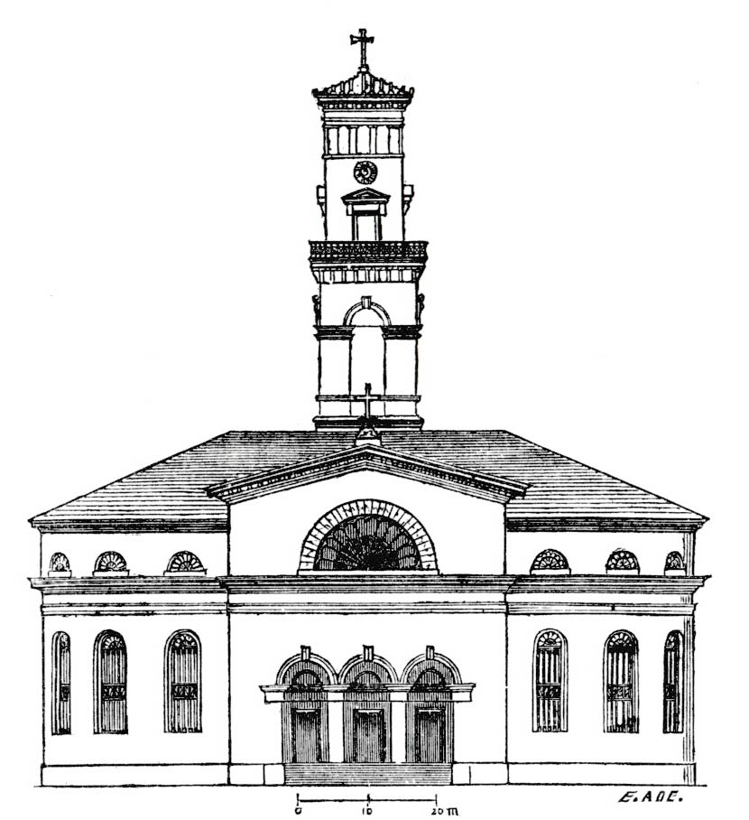 Die ältere protestanische Pfarrkirche. Frontansicht