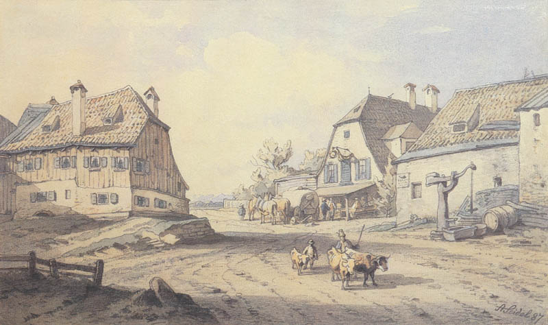 Partie am Nockherberg mit dem Gasthaus zum Nockhergarten