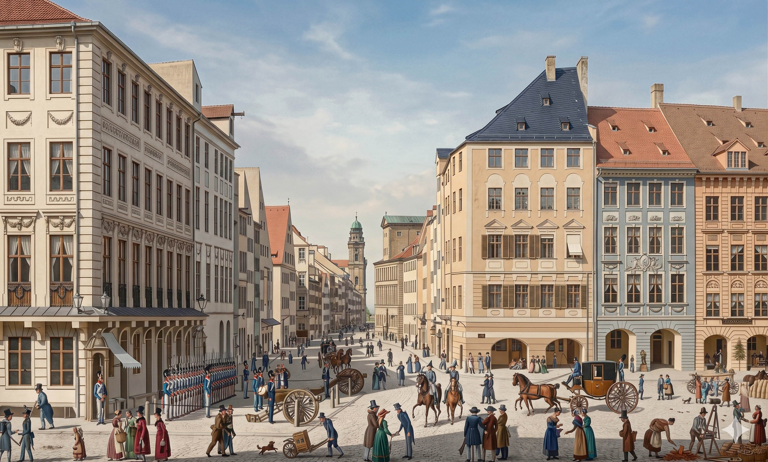 Nordwestseite des damaligen Marienplatzes mit Hauptwache