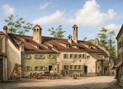 Brechbaderhaus rechts vom Sendlingertor 1883