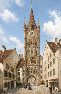 Huber Ludwig - Der schöne Turm in der Kaufingerstraße um 1500