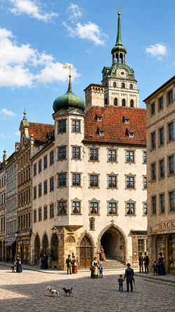Huber Ludwig - Das Thomashaus Ecke Rosengasse und Marienplatz. 1888