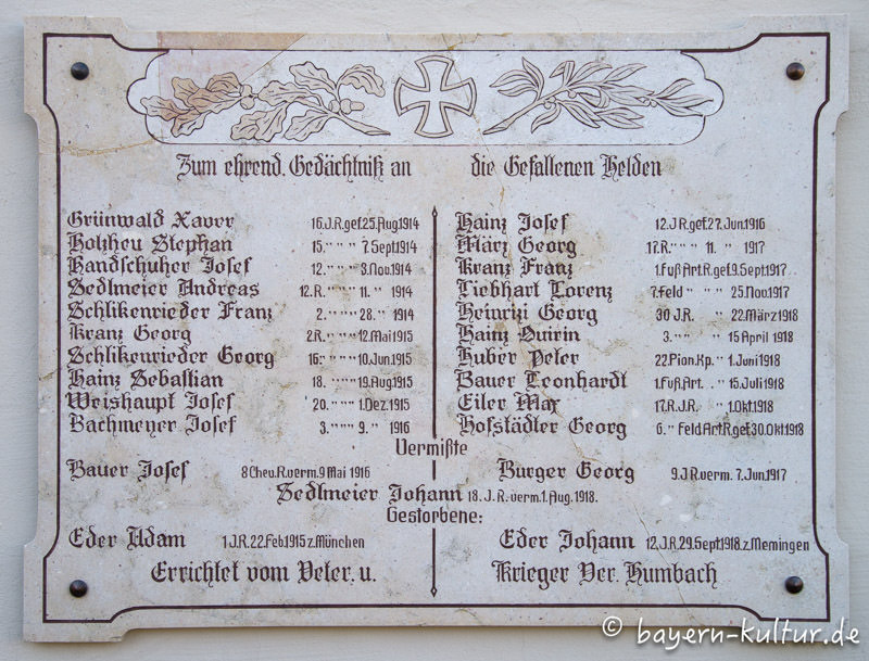 Kriegergedenktafel in Humbach