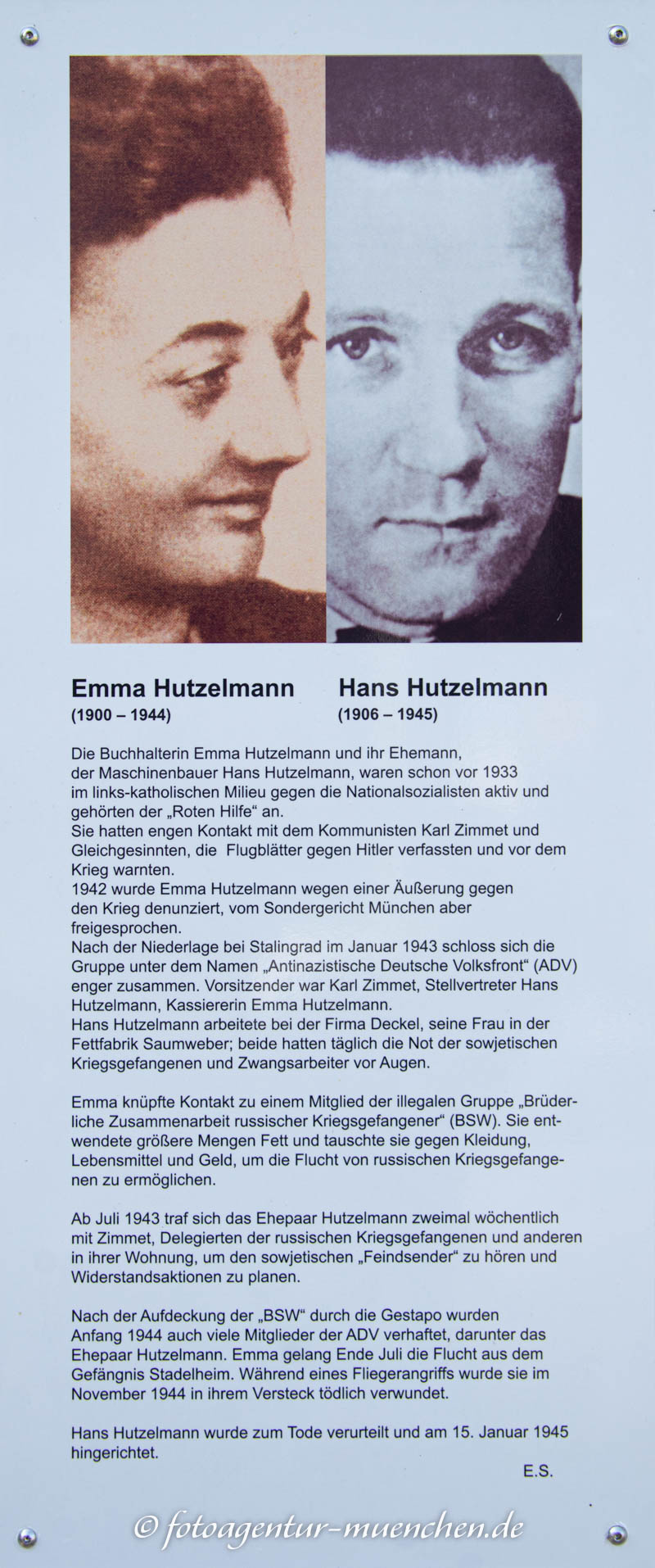 Gedenkstele für Emma Hutzelmann und Hans Hutzelmann – Denkmal/Kunstwerk in München