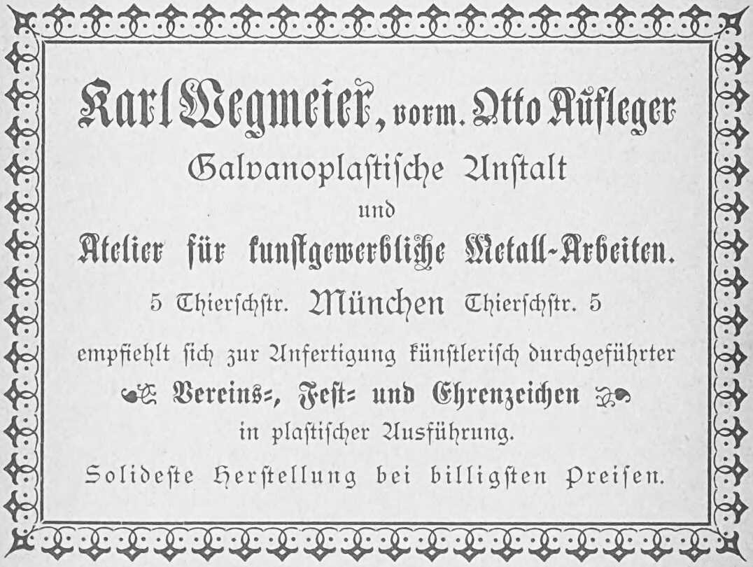 Karl Wegmeier, vorm. Otto Aufleger  Galvanoplastische Anstalt