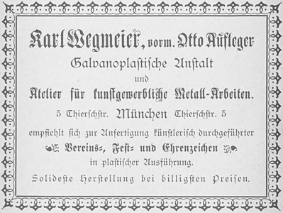 Karl Wegmeier, vorm. Otto Aufleger  Galvanoplastische Anstalt