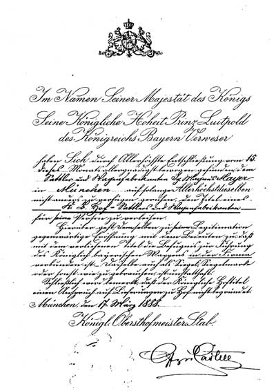 Urkunde Hoftitel Sattler- und Wagenfabrikant