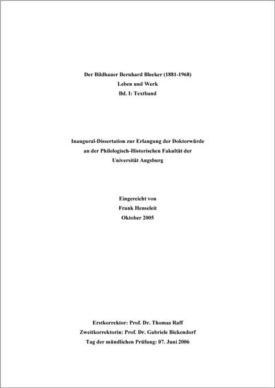 Henseleit Frank - Der Bildhauer Bernhard Bleeker (1881-1968) Leben und Werk